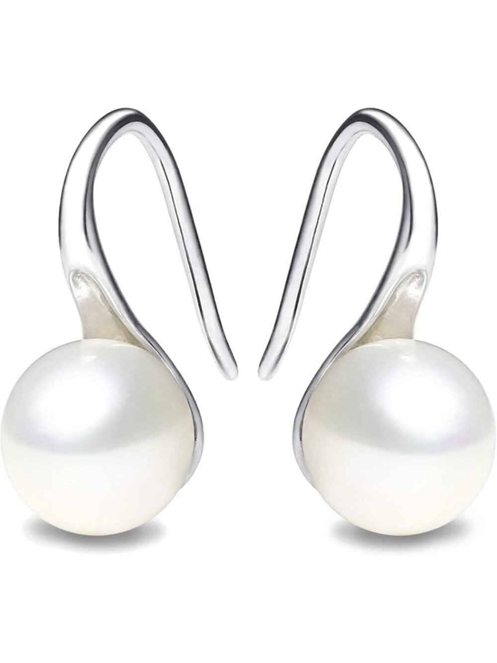 Elegant 925 Sterling Silver Hoop Earrings with AAA+ White Freshwater Pearls - Picture 1 of 6
